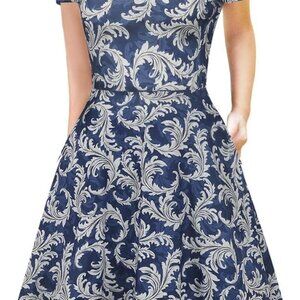 Women's Elegant Knee Length Dresses Vintage 50s Office Casual Floral Print Work